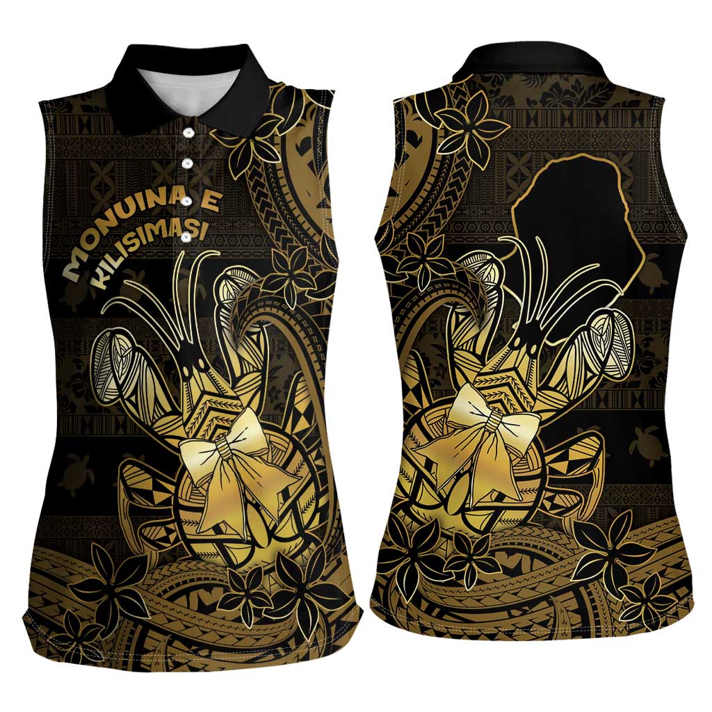 Niue Christmas Women Sleeveless Polo Shirt Niuean Crab Xmas Tribal Waves - Polynesian Pride