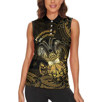 Niue Christmas Women Sleeveless Polo Shirt Niuean Crab Xmas Tribal Waves - Polynesian Pride