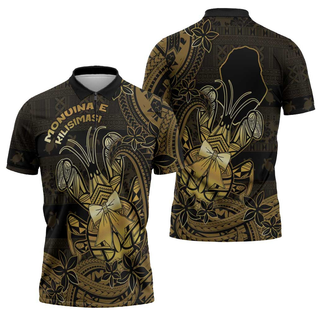 Niue Christmas Zipper Polo Shirt Niuean Crab Xmas Tribal Waves - Polynesian Pride