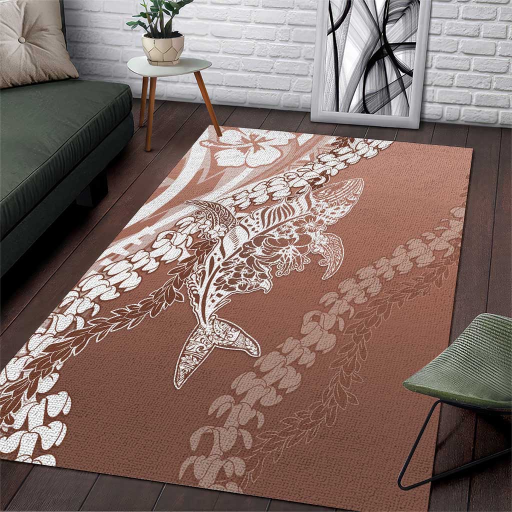 Hawaii Puakenikeni And Maile Lei Area Rug Brown Polynesian Shark Tattoo DT05