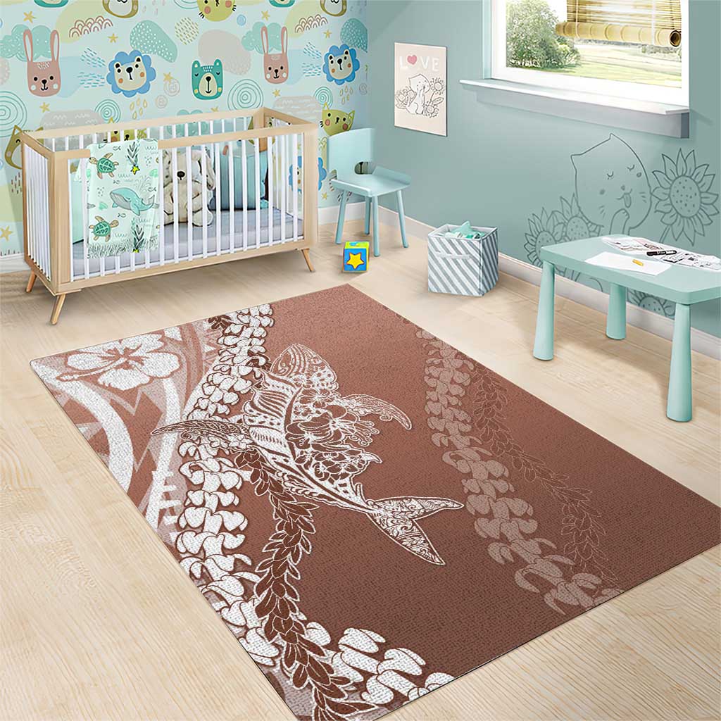 Hawaii Puakenikeni And Maile Lei Area Rug Brown Polynesian Shark Tattoo DT05