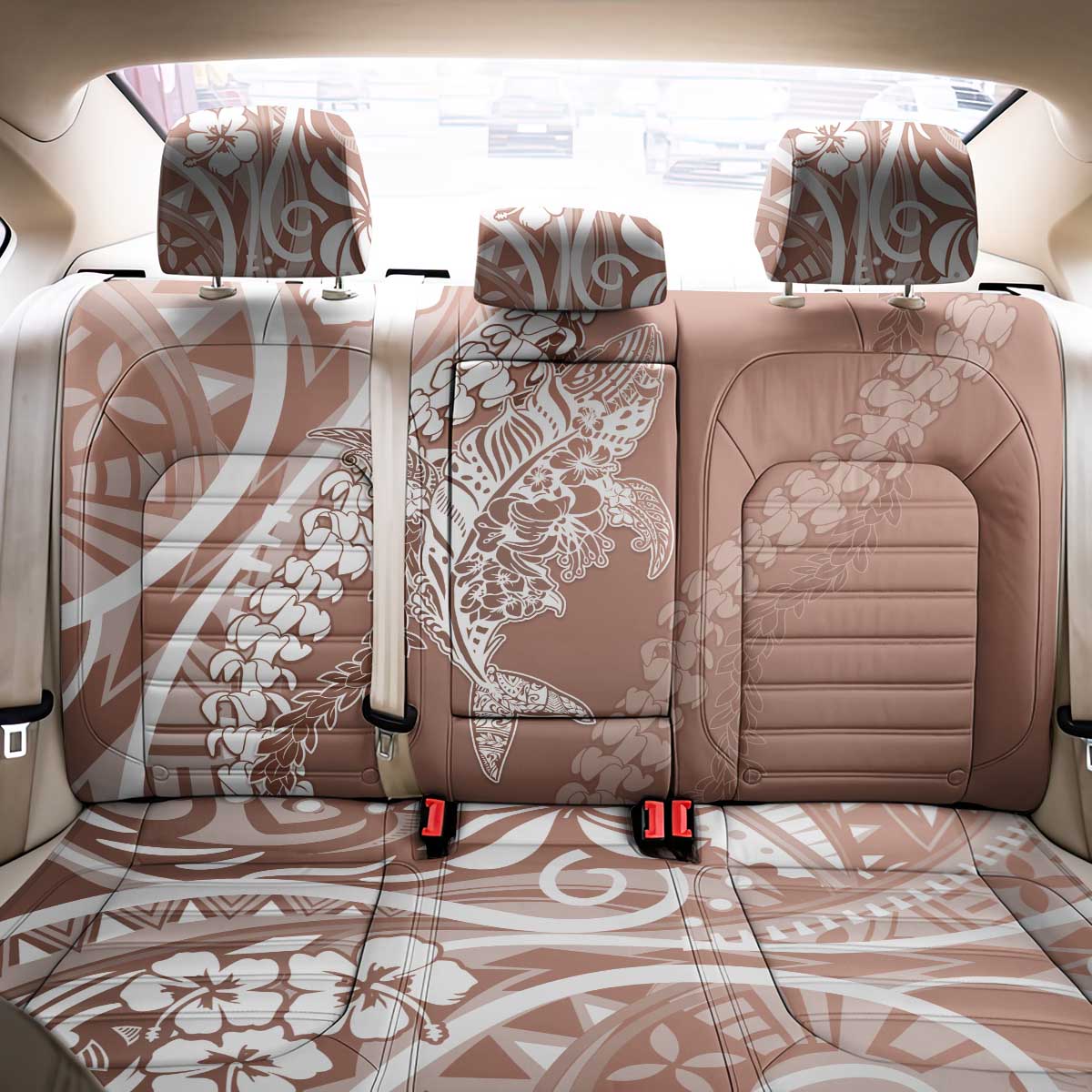 Hawaii Puakenikeni And Maile Lei Back Car Seat Cover Brown Polynesian Shark Tattoo DT05