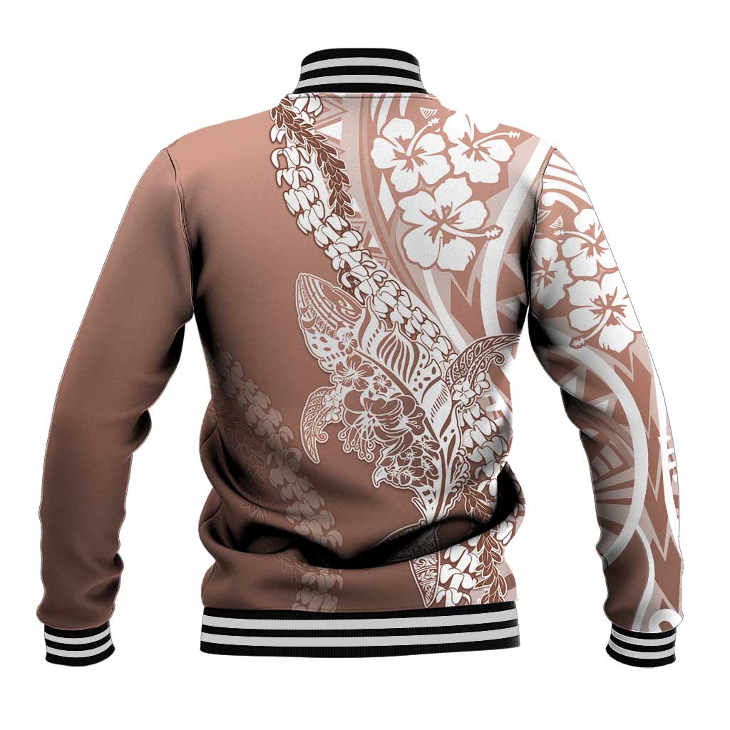 Hawaii Puakenikeni And Maile Lei Baseball Jacket Brown Polynesian Shark Tattoo DT05