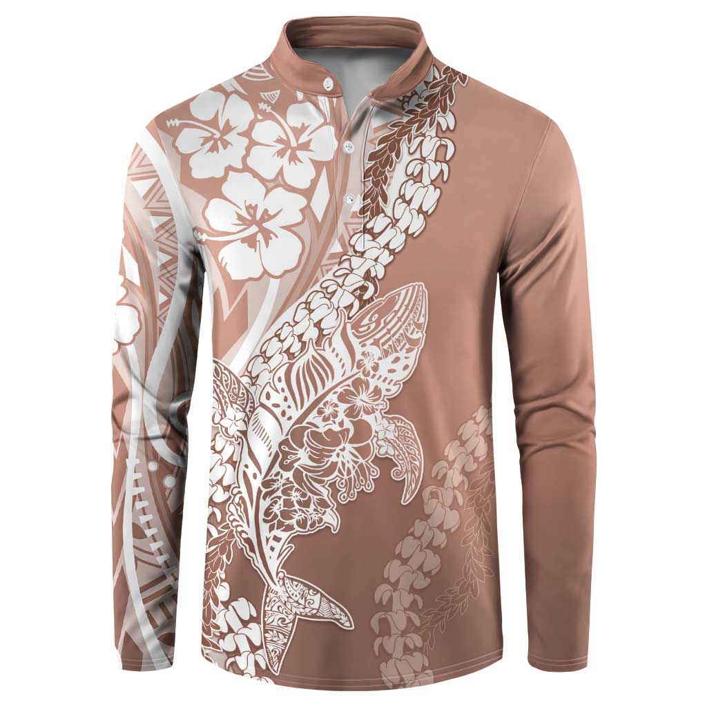 Hawaii Puakenikeni And Maile Lei Button Sweatshirt Brown Polynesian Shark Tattoo DT05