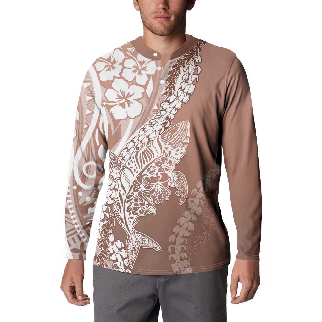 Hawaii Puakenikeni And Maile Lei Button Sweatshirt Brown Polynesian Shark Tattoo DT05