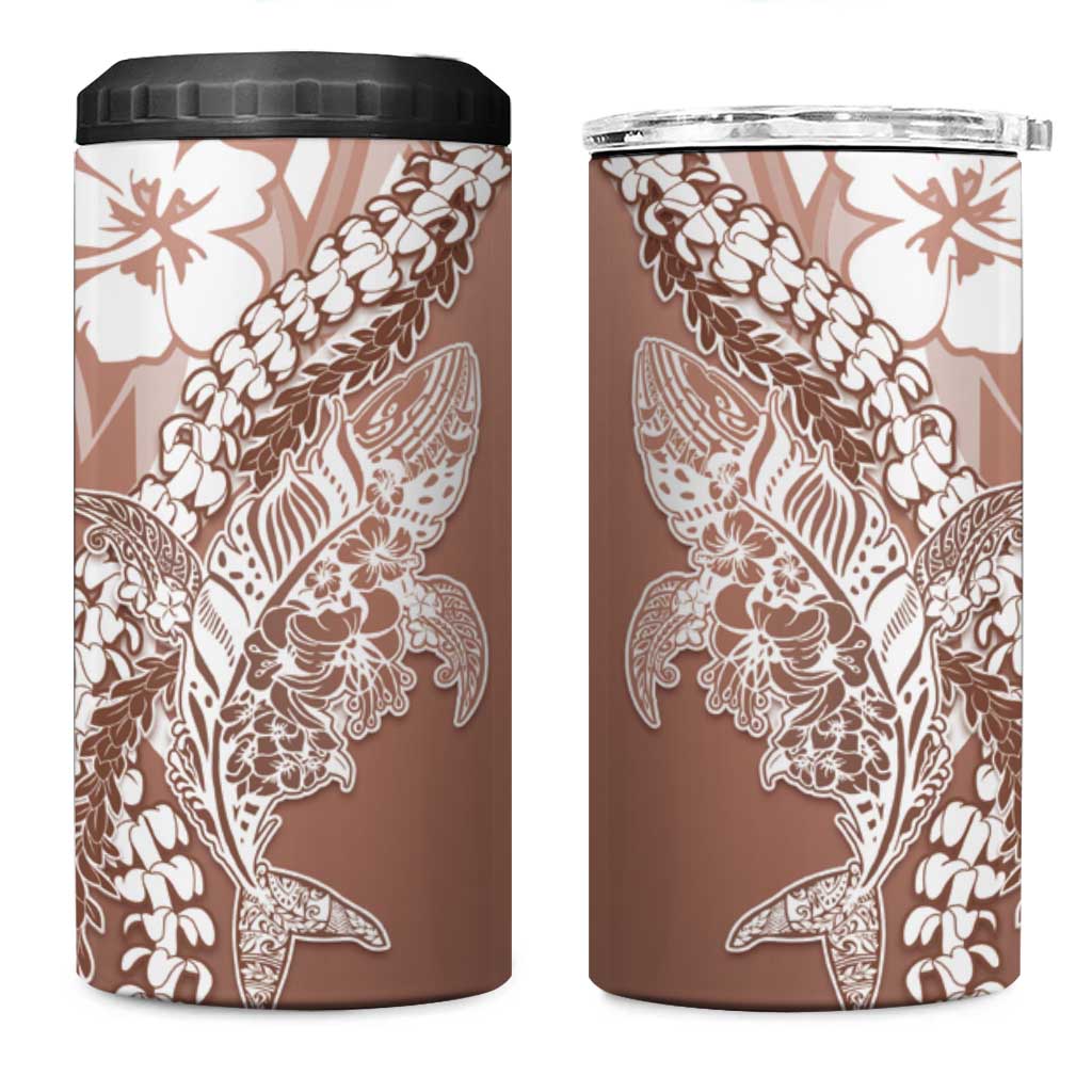Hawaii Puakenikeni And Maile Lei 4 in 1 Can Cooler Tumbler Brown Polynesian Shark Tattoo DT05
