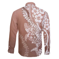 Hawaii Puakenikeni And Maile Lei Family Matching Long Sleeve Bodycon Dress and Hawaiian Shirt Brown Polynesian Shark Tattoo DT05 - Polynesian Pride