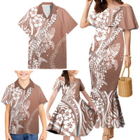 Hawaii Puakenikeni And Maile Lei Family Matching Mermaid Dress and Hawaiian Shirt Brown Polynesian Shark Tattoo DT05
