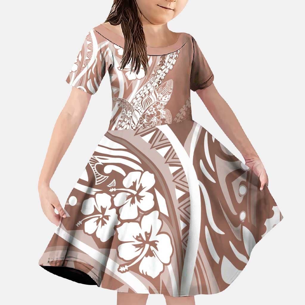 Hawaii Puakenikeni And Maile Lei Family Matching Off Shoulder Maxi Dress and Hawaiian Shirt Brown Polynesian Shark Tattoo DT05