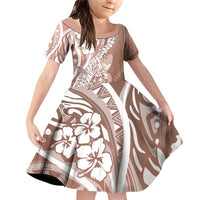 Hawaii Puakenikeni And Maile Lei Family Matching Off Shoulder Short Dress and Hawaiian Shirt Brown Polynesian Shark Tattoo DT05 Daughter's Dress Brown - Polynesian Pride