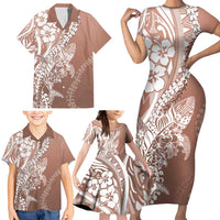 Hawaii Puakenikeni And Maile Lei Family Matching Short Sleeve Bodycon Dress and Hawaiian Shirt Brown Polynesian Shark Tattoo DT05 - Polynesian Pride