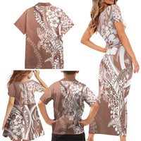 Hawaii Puakenikeni And Maile Lei Family Matching Short Sleeve Bodycon Dress and Hawaiian Shirt Brown Polynesian Shark Tattoo DT05 - Polynesian Pride