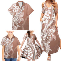 Hawaii Puakenikeni And Maile Lei Family Matching Summer Maxi Dress and Hawaiian Shirt Brown Polynesian Shark Tattoo DT05 - Polynesian Pride