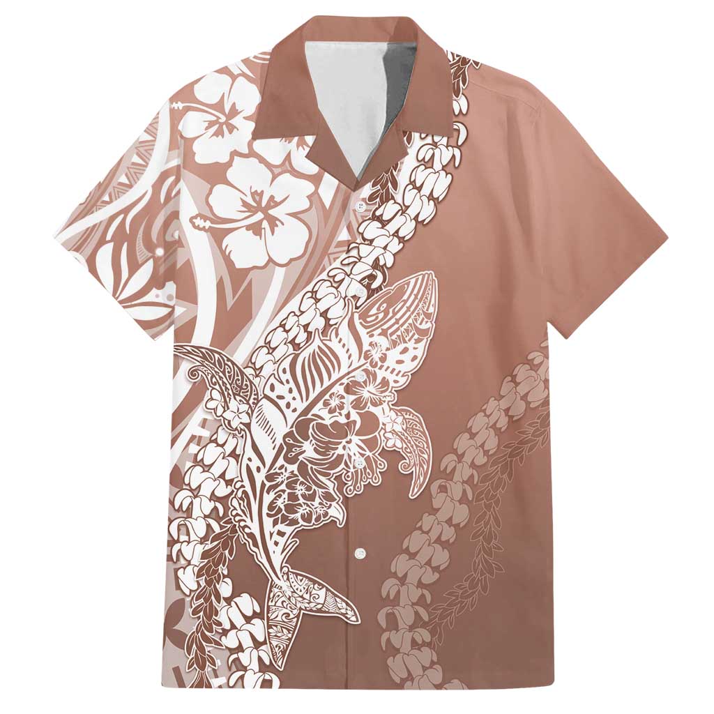 Hawaii Puakenikeni And Maile Lei Family Matching Summer Maxi Dress and Hawaiian Shirt Brown Polynesian Shark Tattoo DT05 Dad's Shirt - Short Sleeve Brown - Polynesian Pride