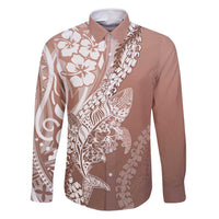 Hawaii Puakenikeni And Maile Lei Family Matching Summer Maxi Dress and Hawaiian Shirt Brown Polynesian Shark Tattoo DT05 Dad's Shirt - Long Sleeve Brown - Polynesian Pride