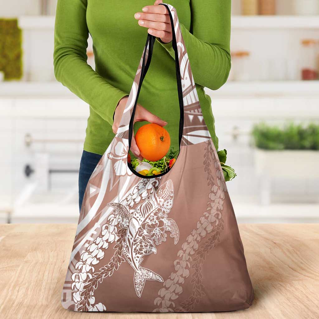 Hawaii Puakenikeni And Maile Lei Grocery Bag Brown Polynesian Shark Tattoo DT05