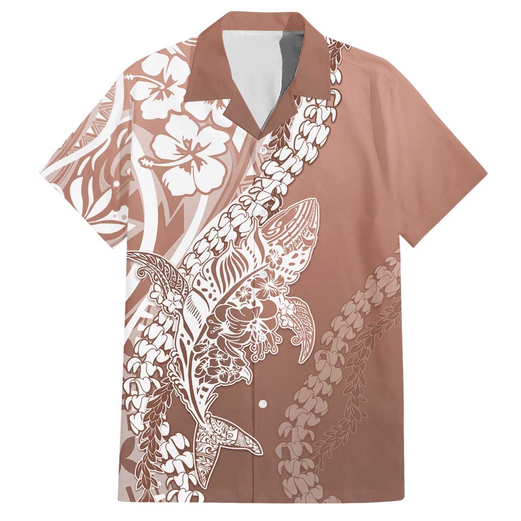 Hawaii Puakenikeni And Maile Lei Hawaiian Shirt Brown Polynesian Shark Tattoo DT05