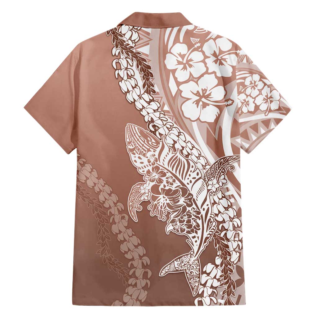 Hawaii Puakenikeni And Maile Lei Hawaiian Shirt Brown Polynesian Shark Tattoo DT05