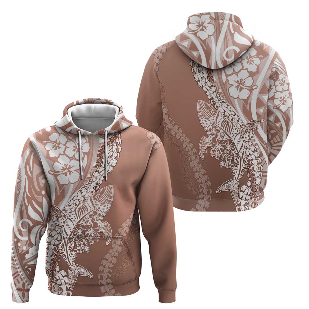 Hawaii Puakenikeni And Maile Lei Hoodie Brown Polynesian Shark Tattoo DT05