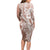 Hawaii Puakenikeni And Maile Lei Long Sleeve Bodycon Dress Brown Polynesian Shark Tattoo DT05