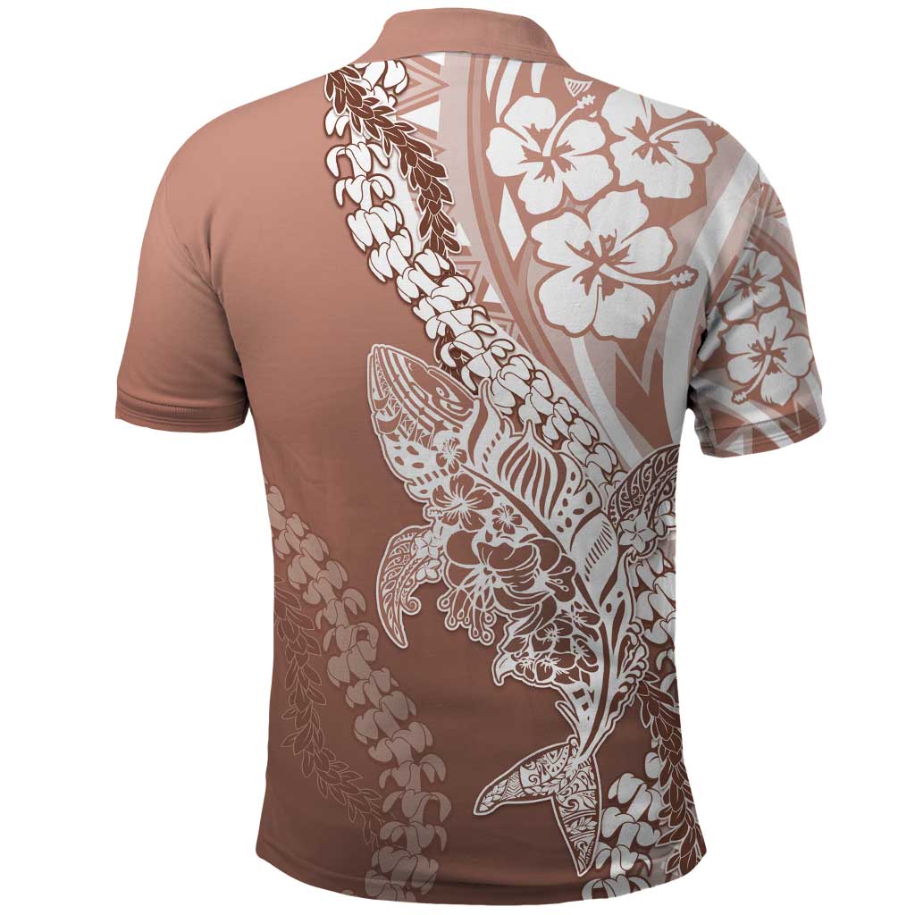 Hawaii Puakenikeni And Maile Lei Polo Shirt Brown Polynesian Shark Tattoo DT05