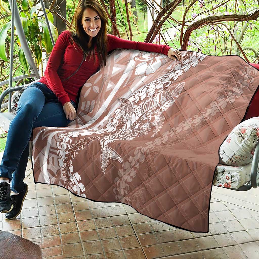 Hawaii Puakenikeni And Maile Lei Quilt Brown Polynesian Shark Tattoo DT05