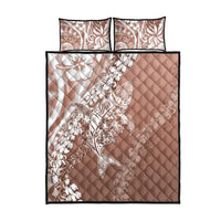 Hawaii Puakenikeni And Maile Lei Quilt Bed Set Brown Polynesian Shark Tattoo DT05