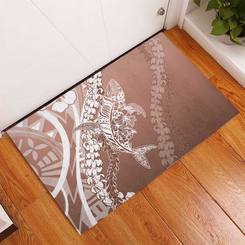 Hawaii Puakenikeni And Maile Lei Rubber Doormat Brown Polynesian Shark Tattoo DT05