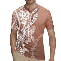 Hawaii Puakenikeni And Maile Lei Rugby Jersey Brown Polynesian Shark Tattoo DT05