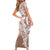 Hawaii Puakenikeni And Maile Lei Short Sleeve Bodycon Dress Brown Polynesian Shark Tattoo DT05