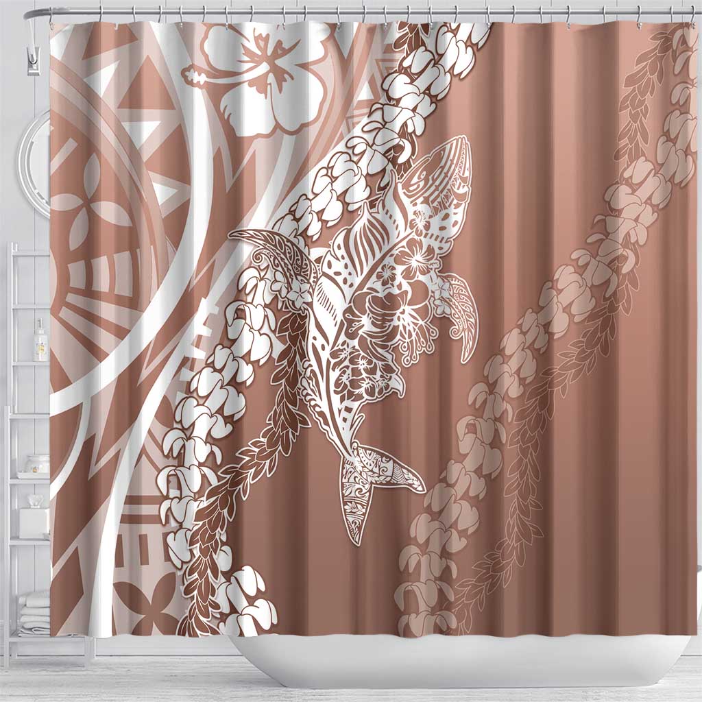 Hawaii Puakenikeni And Maile Lei Shower Curtain Brown Polynesian Shark Tattoo DT05
