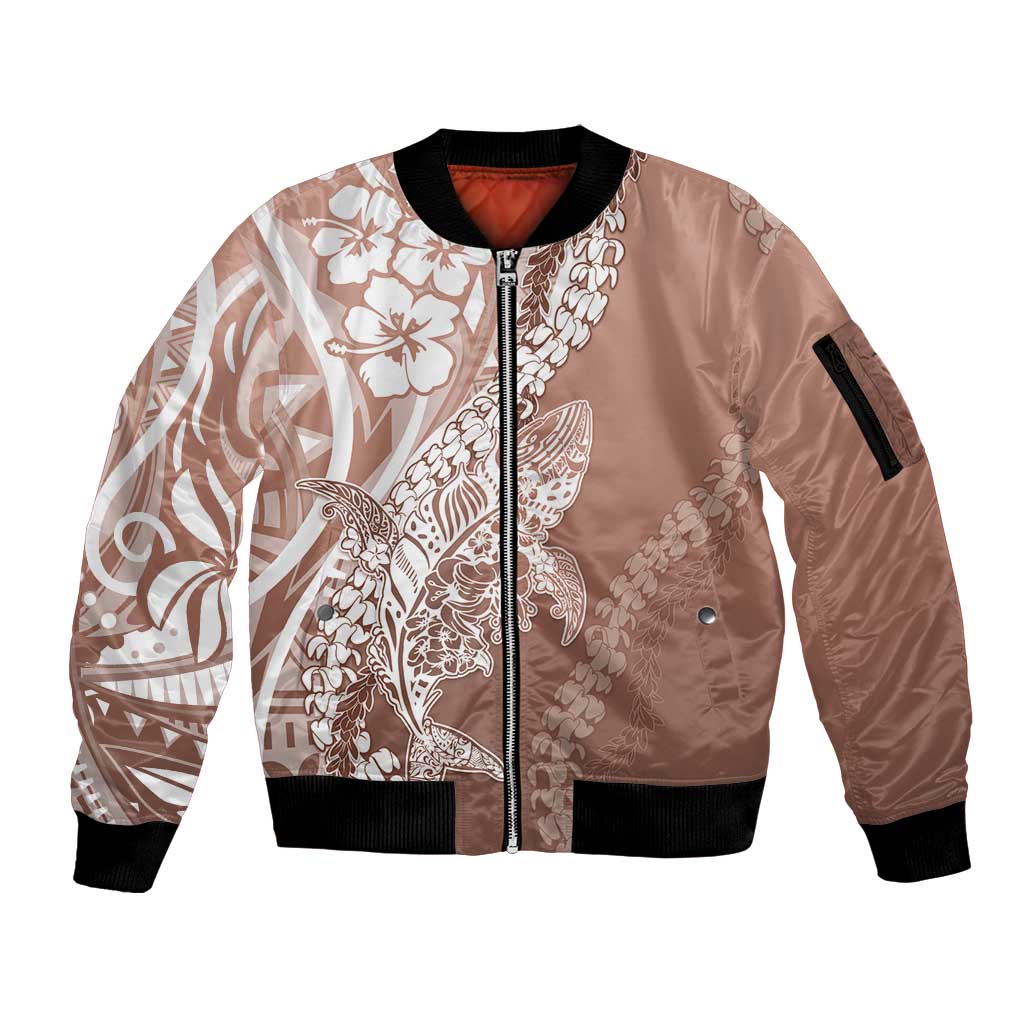 Hawaii Puakenikeni And Maile Lei Sleeve Zip Bomber Jacket Brown Polynesian Shark Tattoo DT05 Unisex Brown - Polynesian Pride