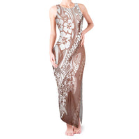 Hawaii Puakenikeni And Maile Lei Tank Maxi Dress Brown Polynesian Shark Tattoo DT05