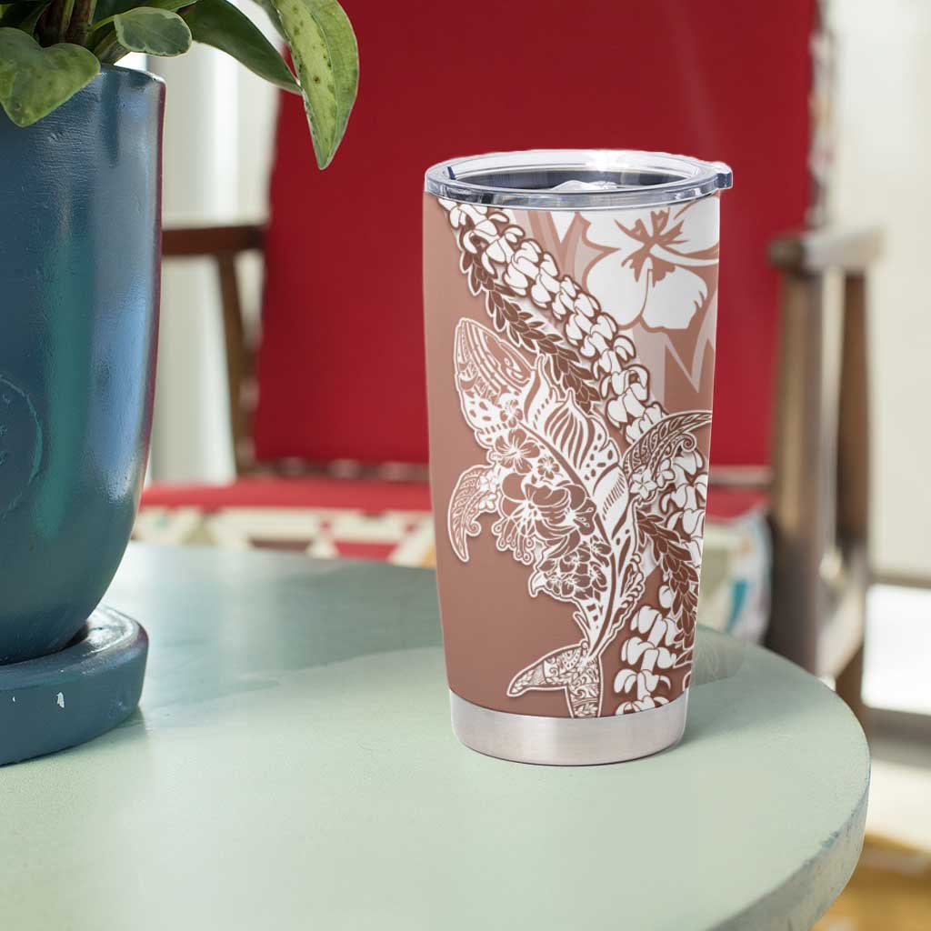 Hawaii Puakenikeni And Maile Lei Tumbler Cup Brown Polynesian Shark Tattoo DT05