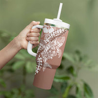 Hawaii Puakenikeni And Maile Lei Tumbler With Handle Brown Polynesian Shark Tattoo DT05