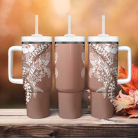 Hawaii Puakenikeni And Maile Lei Tumbler With Handle Brown Polynesian Shark Tattoo DT05