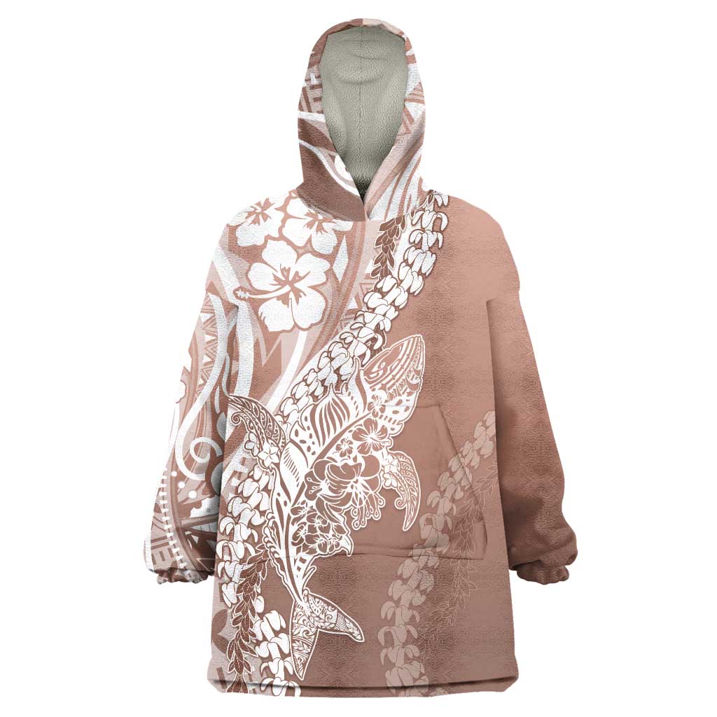 Hawaii Puakenikeni And Maile Lei Wearable Blanket Hoodie Brown Polynesian Shark Tattoo DT05