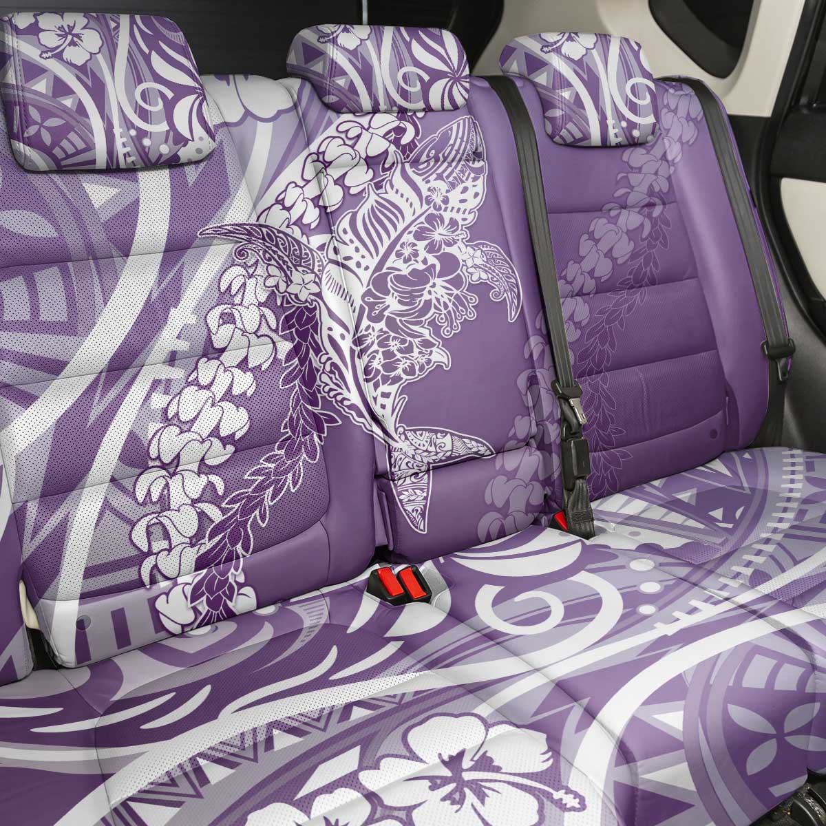 Hawaii Puakenikeni And Maile Lei Back Car Seat Cover Violet Polynesian Shark Tattoo DT05