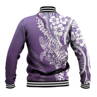 Hawaii Puakenikeni And Maile Lei Baseball Jacket Violet Polynesian Shark Tattoo DT05