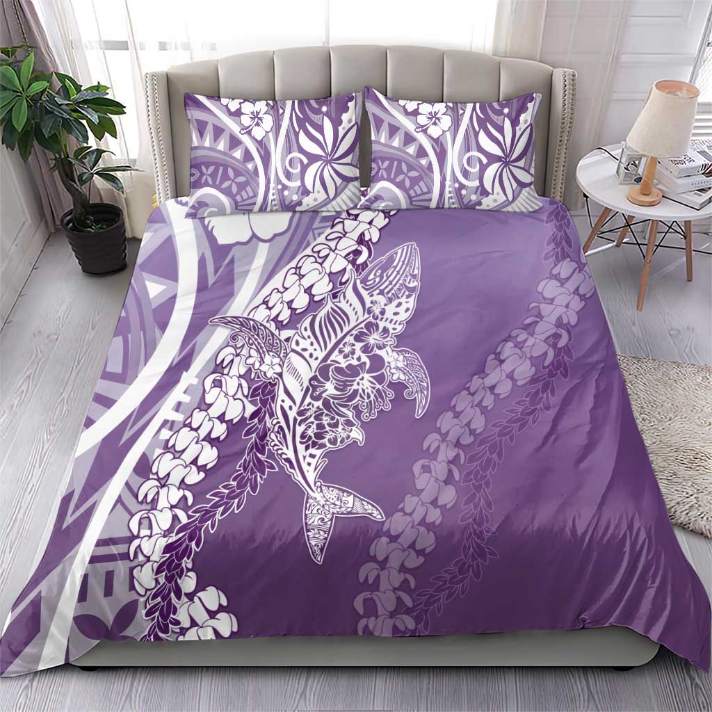 Hawaii Puakenikeni And Maile Lei Bedding Set Violet Polynesian Shark Tattoo DT05
