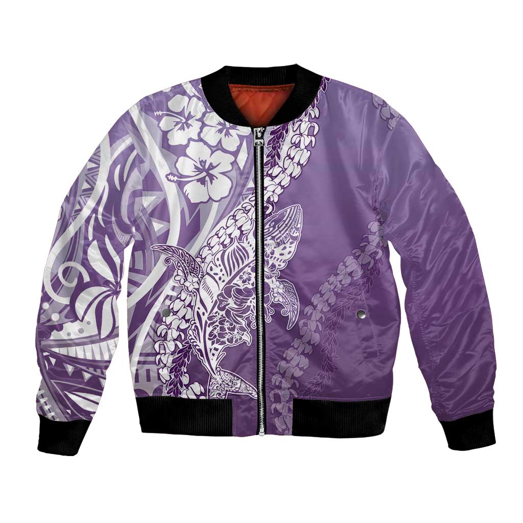Hawaii Puakenikeni And Maile Lei Bomber Jacket Violet Polynesian Shark Tattoo DT05