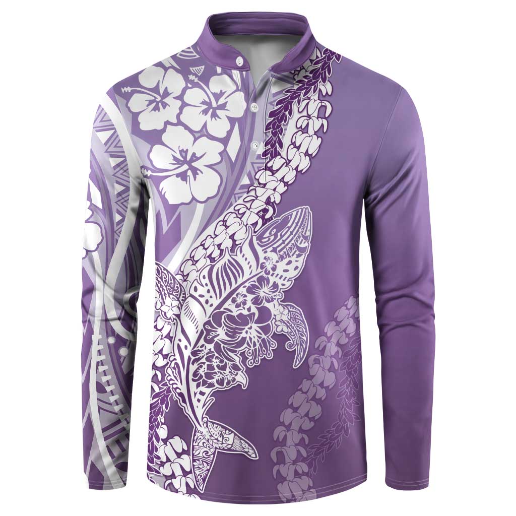 Hawaii Puakenikeni And Maile Lei Button Sweatshirt Violet Polynesian Shark Tattoo DT05