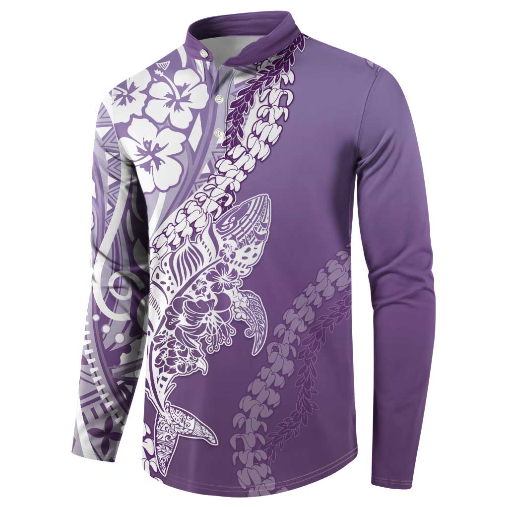 Hawaii Puakenikeni And Maile Lei Button Sweatshirt Violet Polynesian Shark Tattoo DT05