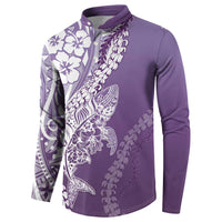 Hawaii Puakenikeni And Maile Lei Button Sweatshirt Violet Polynesian Shark Tattoo DT05