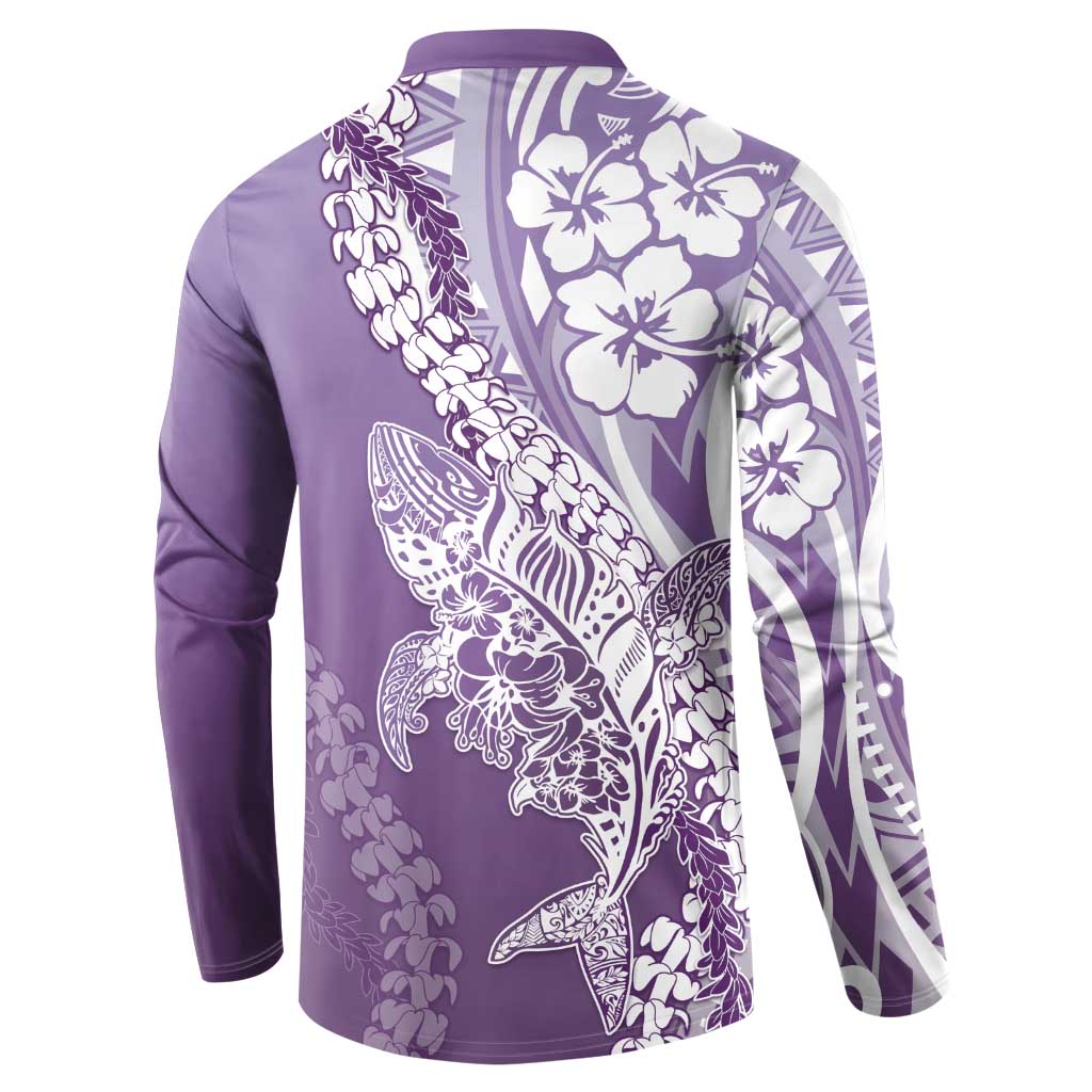 Hawaii Puakenikeni And Maile Lei Button Sweatshirt Violet Polynesian Shark Tattoo DT05