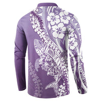 Hawaii Puakenikeni And Maile Lei Button Sweatshirt Violet Polynesian Shark Tattoo DT05