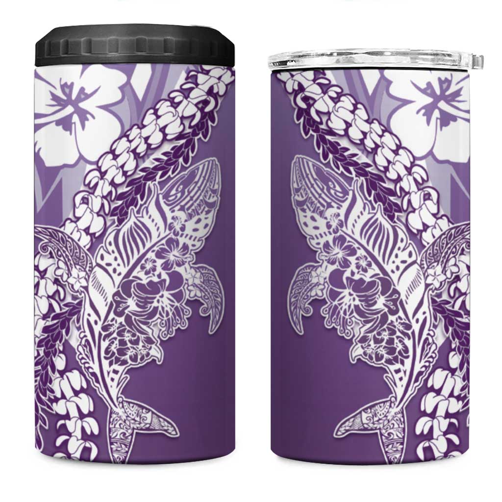 Hawaii Puakenikeni And Maile Lei 4 in 1 Can Cooler Tumbler Violet Polynesian Shark Tattoo DT05