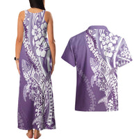 Hawaii Puakenikeni And Maile Lei Couples Matching Tank Maxi Dress and Hawaiian Shirt Violet Polynesian Shark Tattoo DT05 - Polynesian Pride