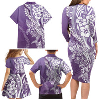 Hawaii Puakenikeni And Maile Lei Family Matching Long Sleeve Bodycon Dress and Hawaiian Shirt Violet Polynesian Shark Tattoo DT05 - Polynesian Pride