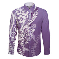 Hawaii Puakenikeni And Maile Lei Family Matching Long Sleeve Bodycon Dress and Hawaiian Shirt Violet Polynesian Shark Tattoo DT05 Dad's Shirt - Long Sleeve Violet - Polynesian Pride
